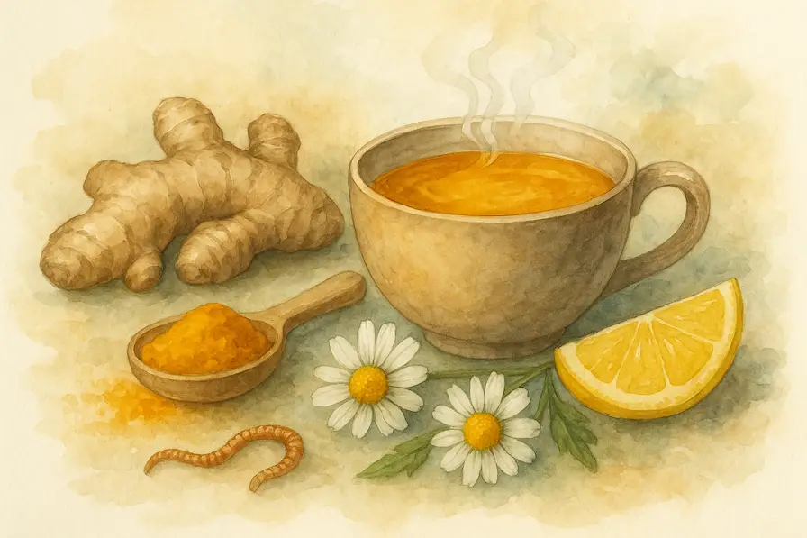 Té Desinflamatorio Dorado: La Poderosa Sinergia de Cúrcuma, Jengibre, Manzanilla y Limón